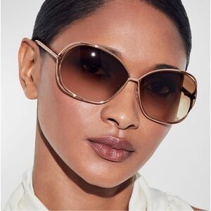 🆕💞TOM FORD Cut-Out Metal Acetate Oversized Sunglasses • BROWN • POLISHED FRAME